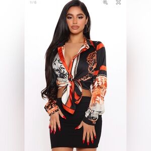 Night After Work Satin Shirt - Black/combo